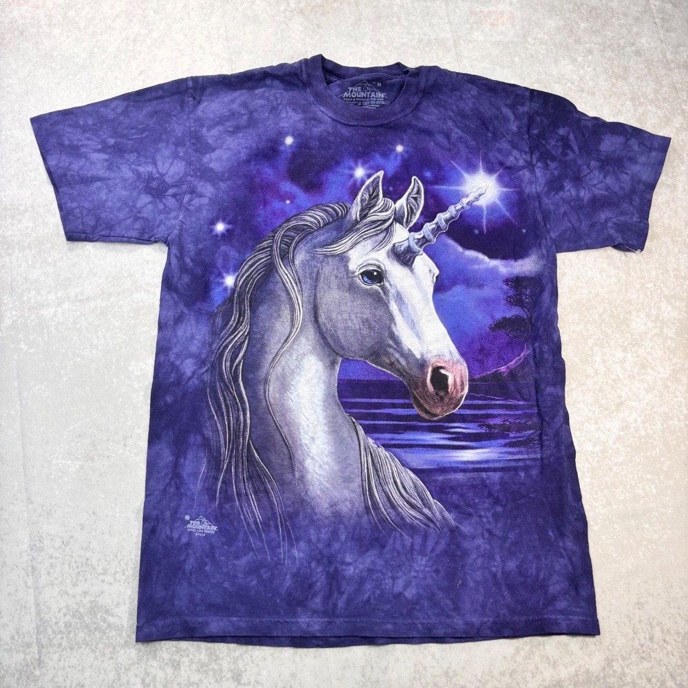The Mountain Unicorn Purple Tie Dye Fantasy Graphic T-Shirt Size Medium